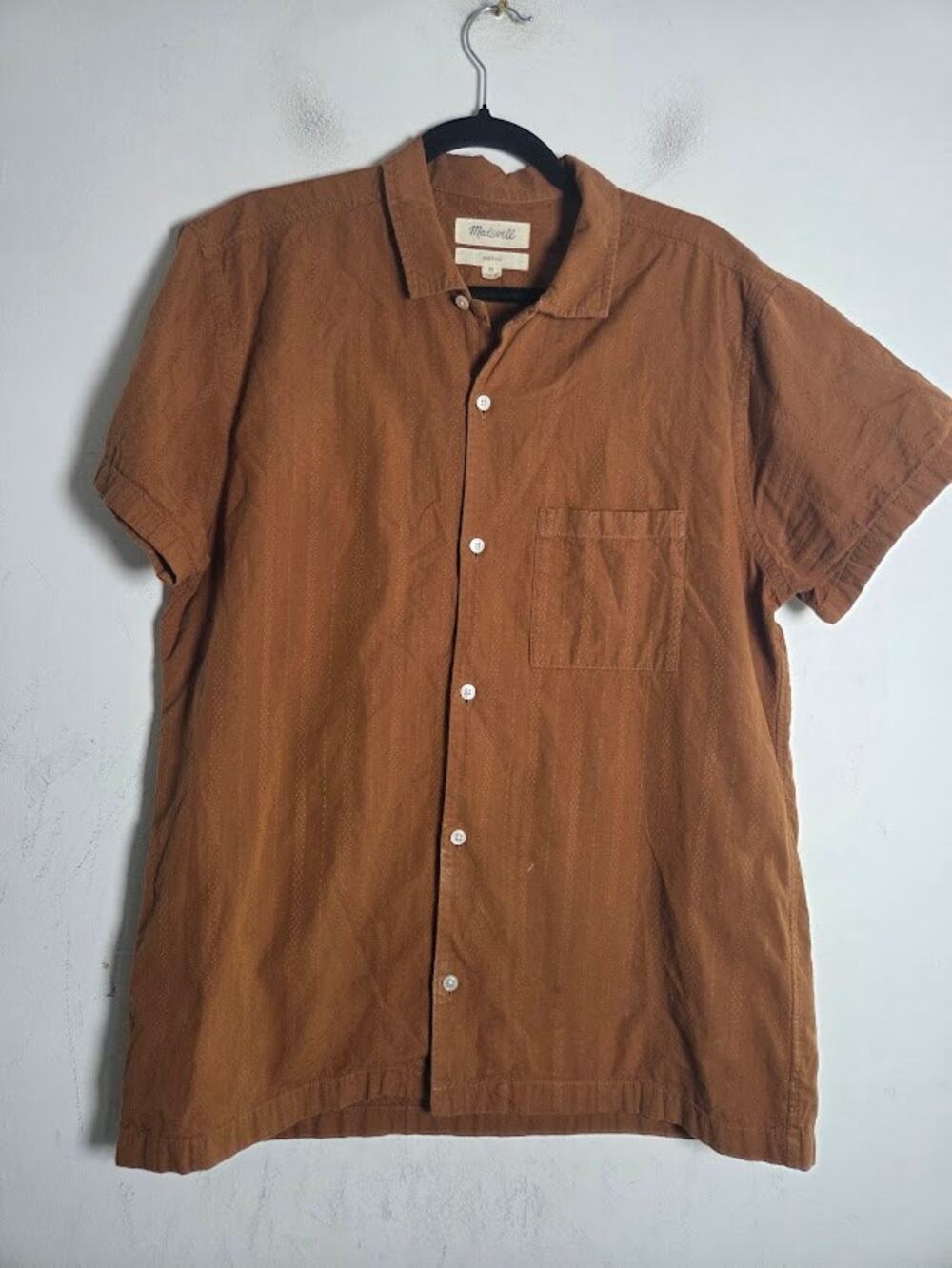 Madewell Men Crinkle Cotton Brown Perfect Short Sleeve Button Down Shirt Medium